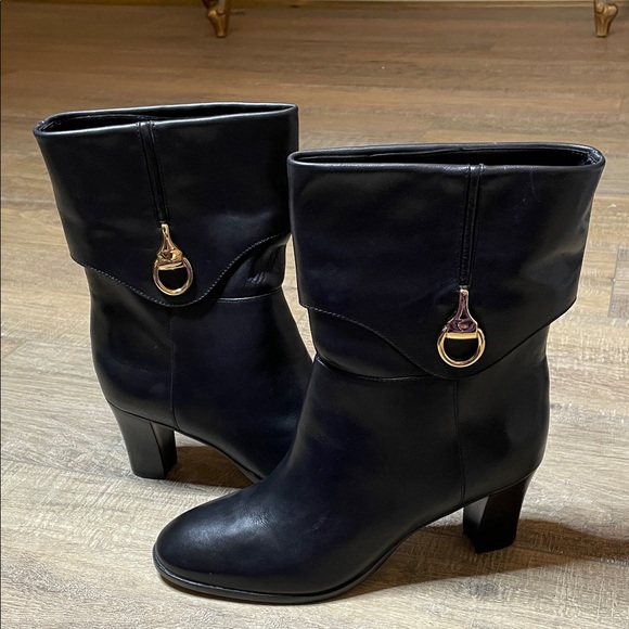 Chic Black Leather Mid-Calf Boots - Picture 1 of 11